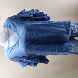 Karen Kane made in USA Ruffled sleeve raw hem chambre top SZ.S